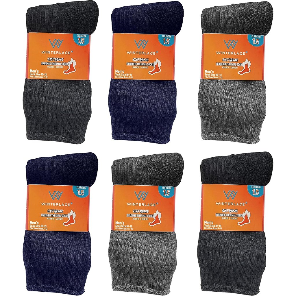 6 Pairs Mens Thermal Socks, Brushed Interior Warm Winter Thick Heavy Duty Cushio